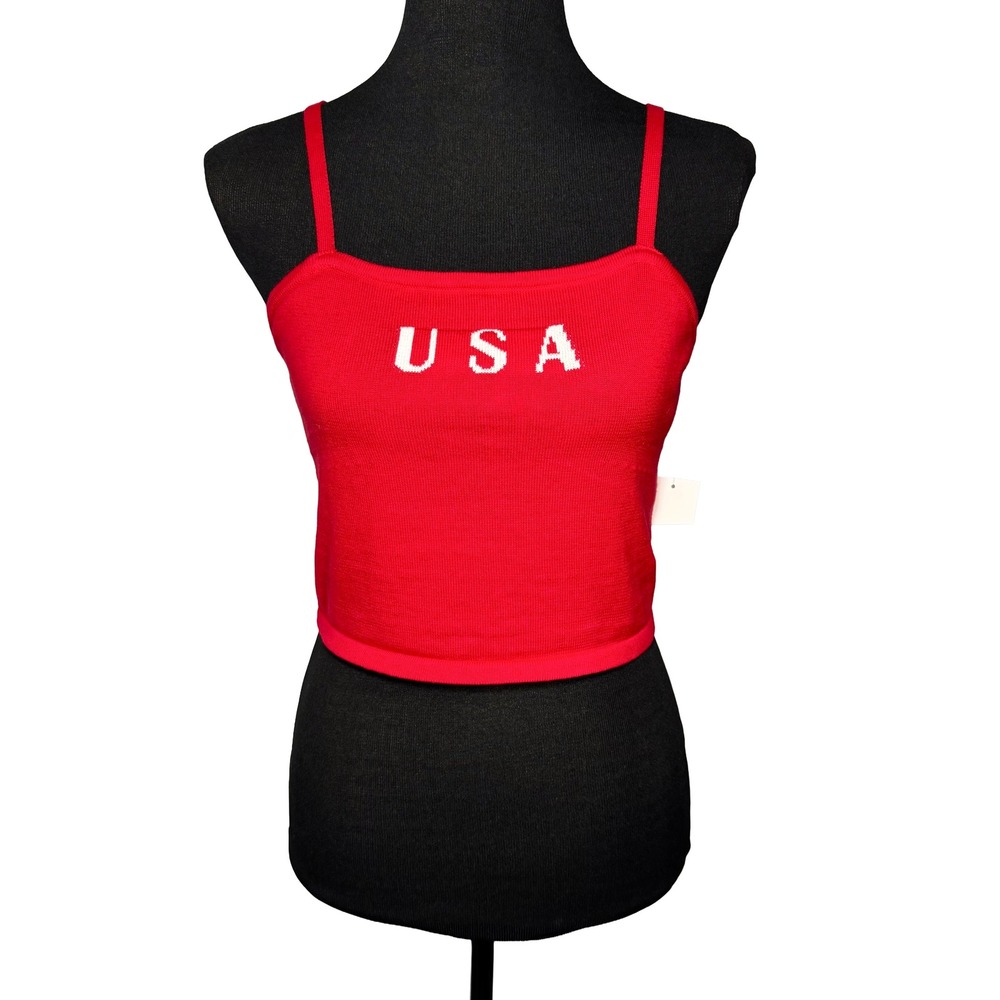 Le Lis USA Knit Crop Tank Top Red Medium Patriotic Americana Y2K NWT July 4th - Picture 2 of 9